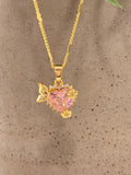 Cadena corazón rosado y flor