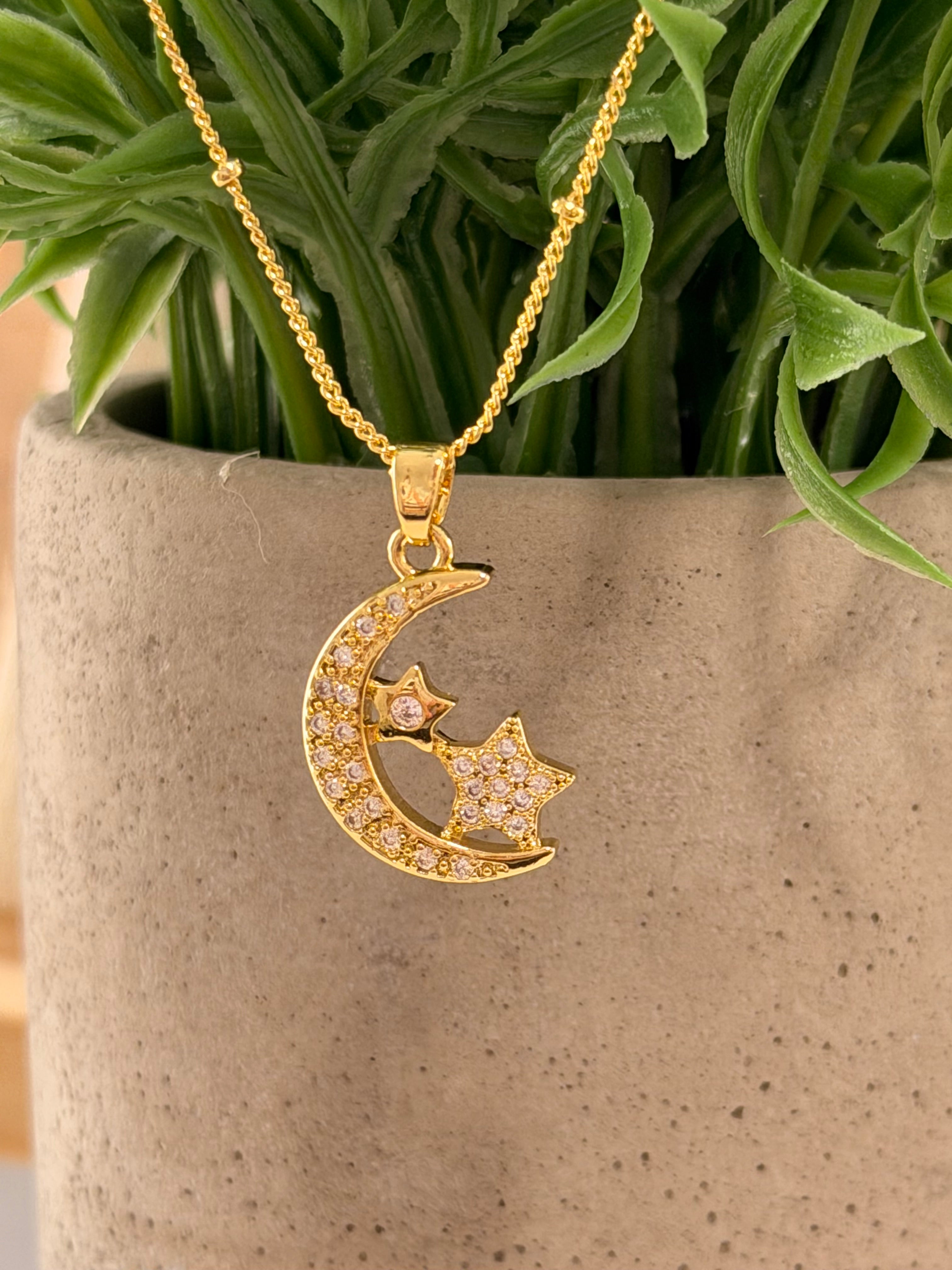 Cadena luna y 2 estrellas