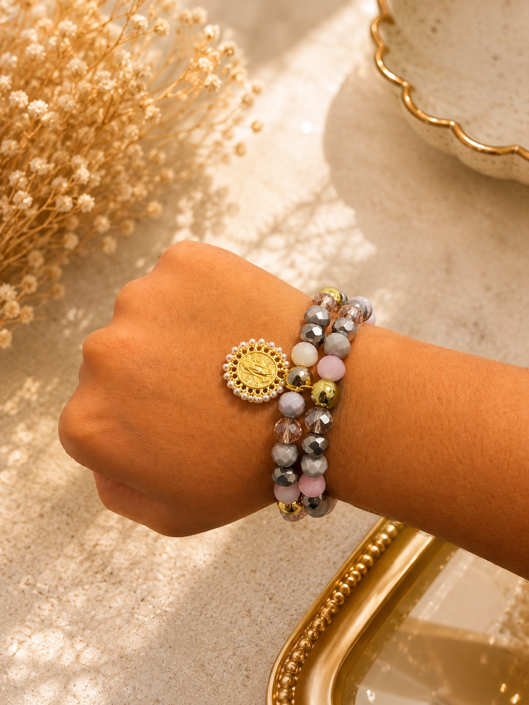 Pulsera doble murano ( dijes SURTIDOS)