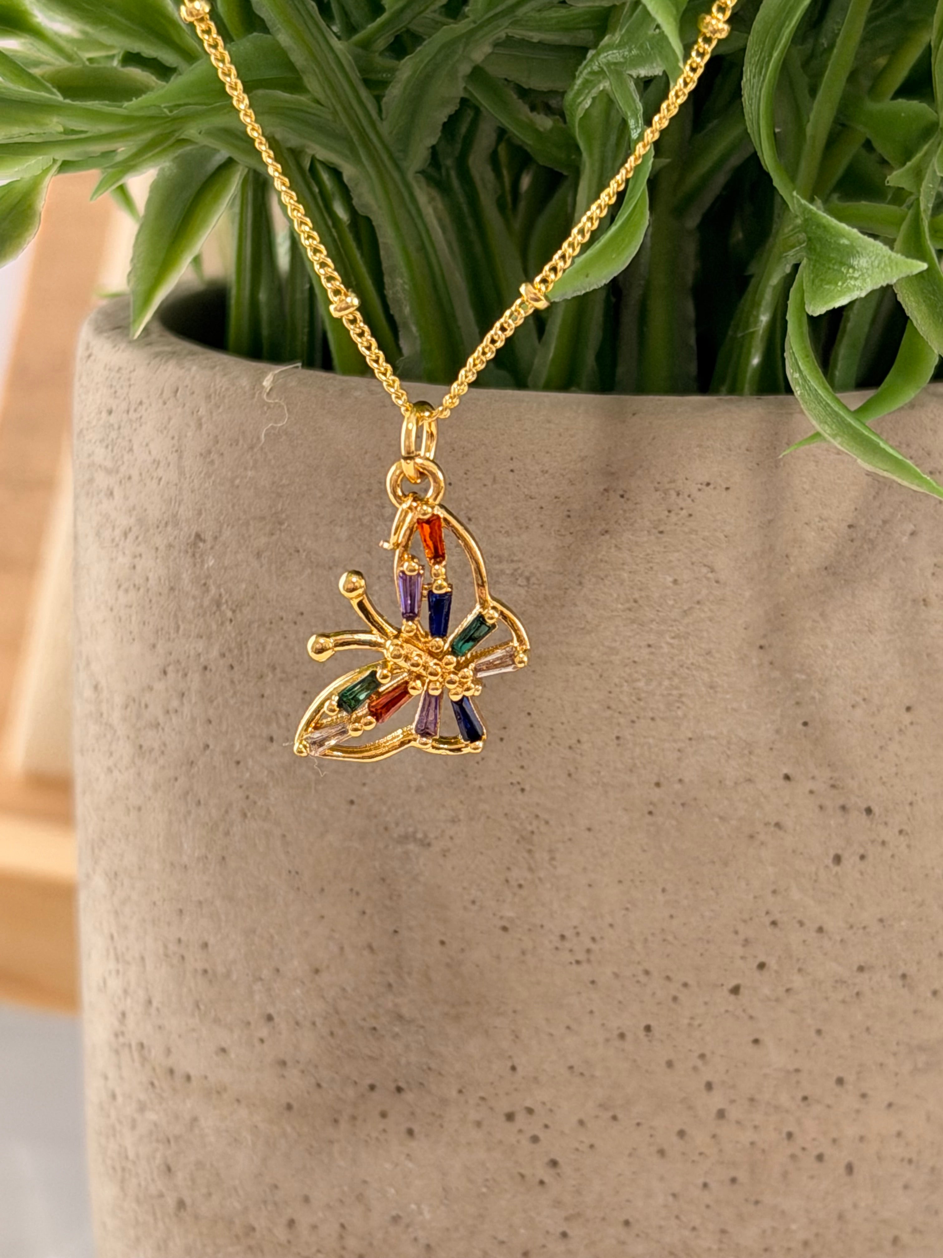 Cadena mariposa colores diamantes