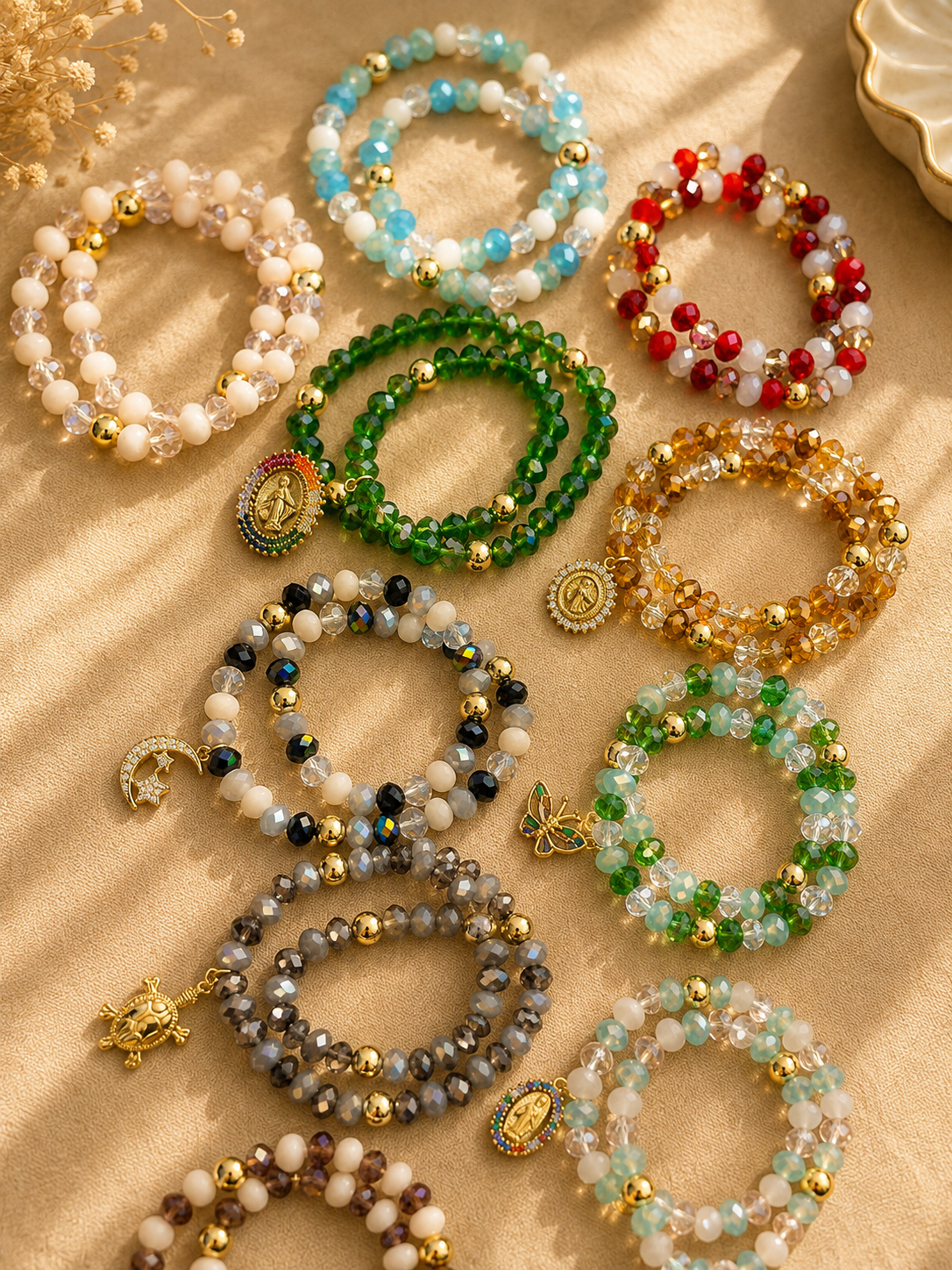 Pulsera doble murano ( dijes SURTIDOS)